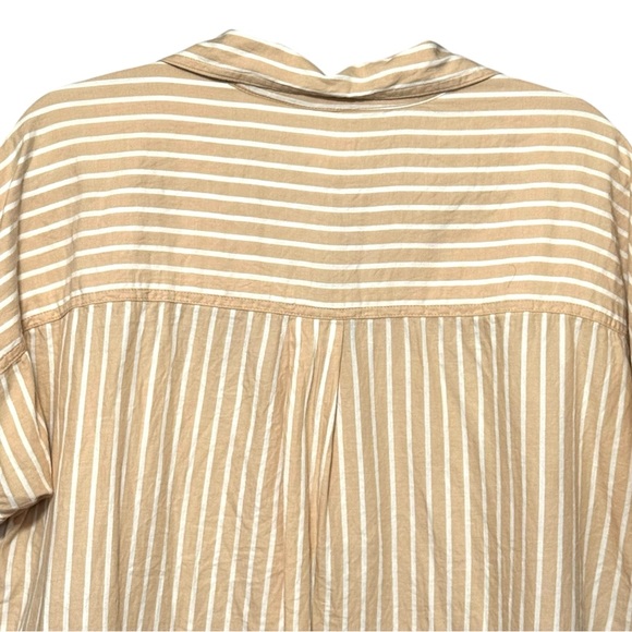 Pact Organic Cotton Tan White Striped Boxy Pullover Collared Blouse Top - Picture 8 of 11